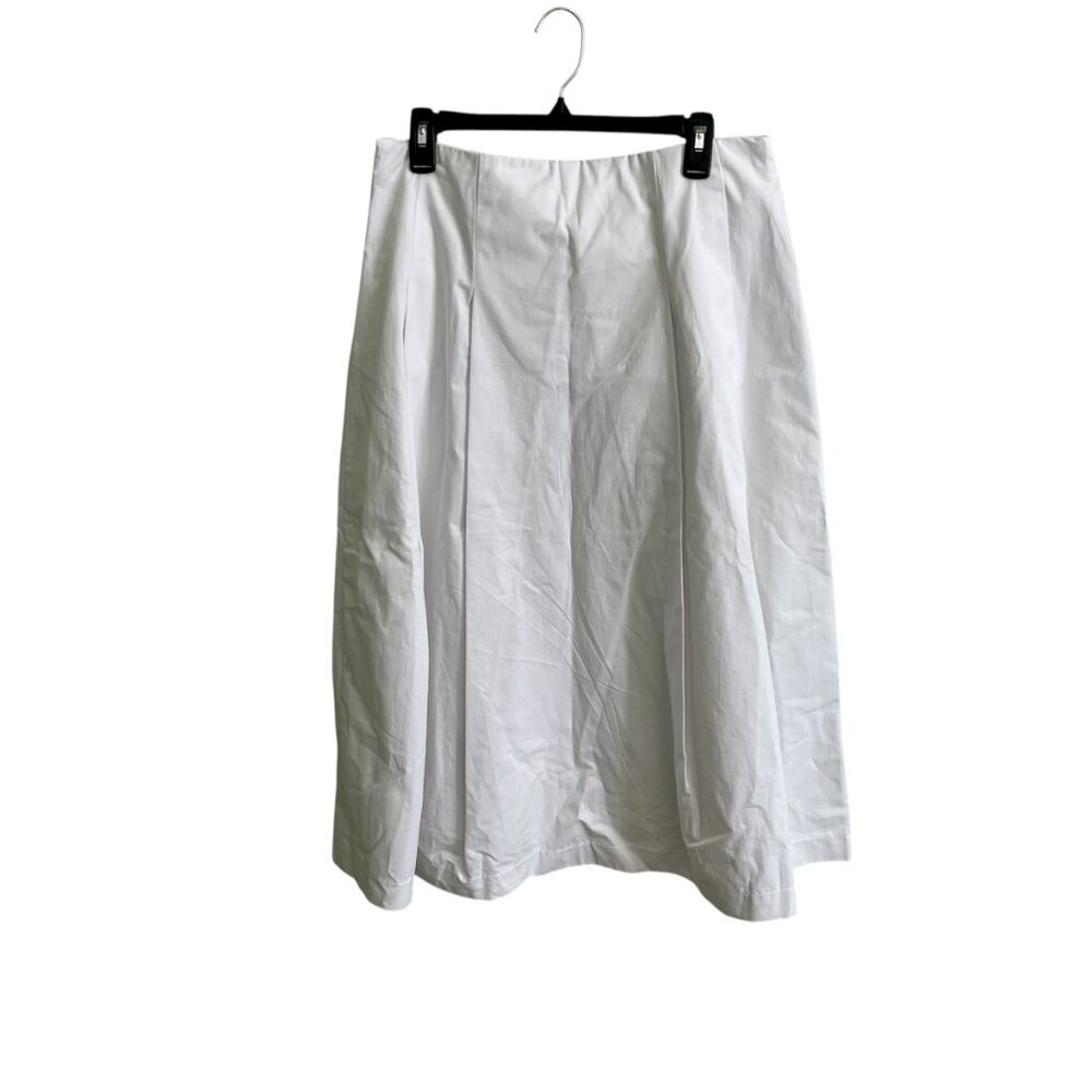 Zara White Pleated Midi Skirt - Size Large - Organic Cotton - Minimalist Chic - Picture 5 of 11
